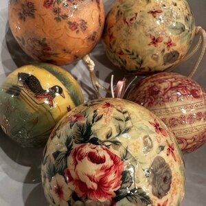 5 Paper Decoupage Christmas Ornaments Floral/Goose